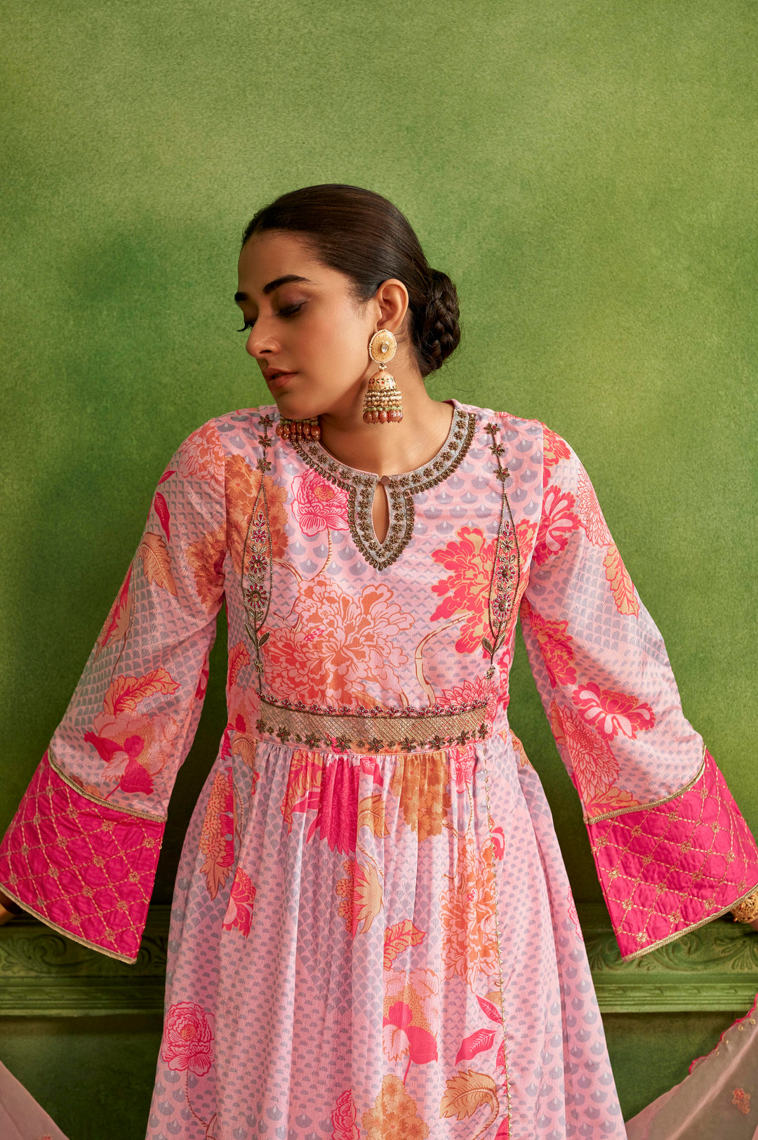 luxury anarkali dress Champagne Beige Floral Embroidered Anarkali Gown with Dupatta Luxury Wearyourglamour
