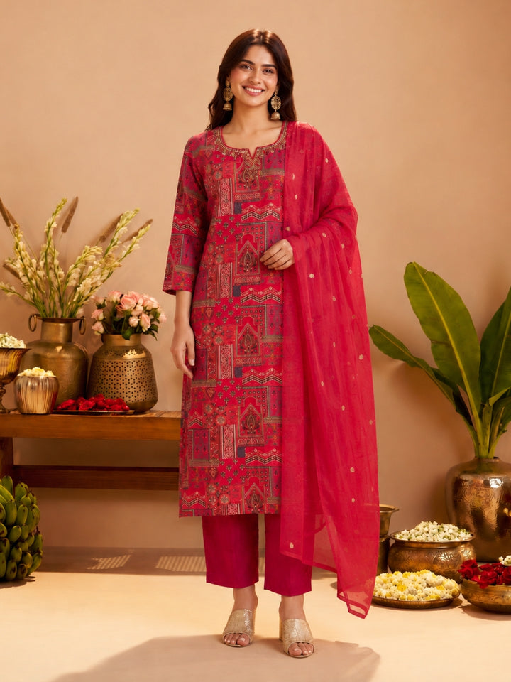 Sanjh Candy Printed Work Suit Set