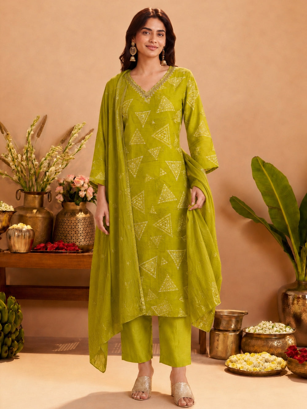 Sanjh Trilime Printed Works Suit Set