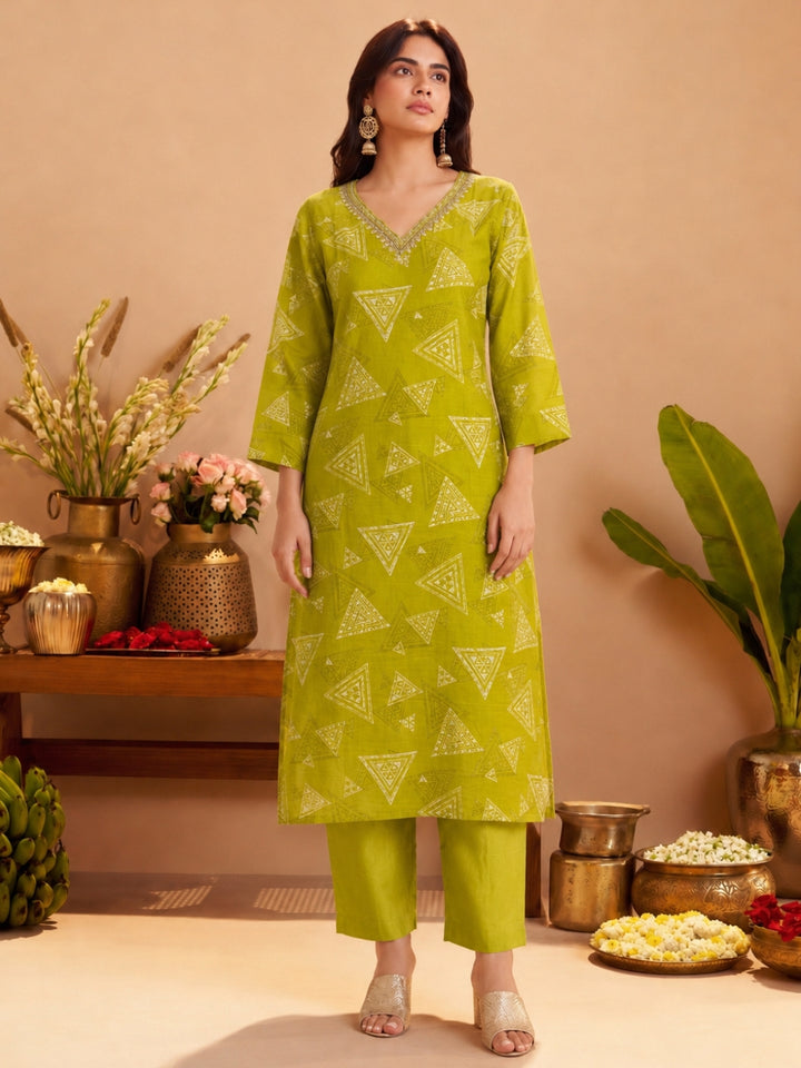 Sanjh Trilime Printed Works Suit Set