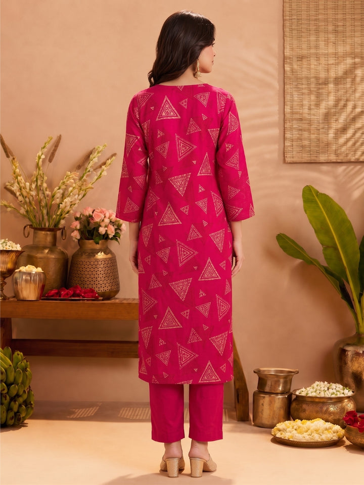 Sanjh Trirose Printed Works Suit Set