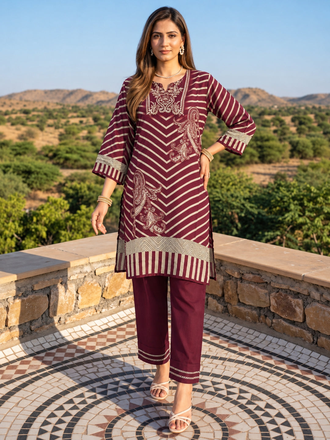 Swades Claret Printed Co-Ord Set