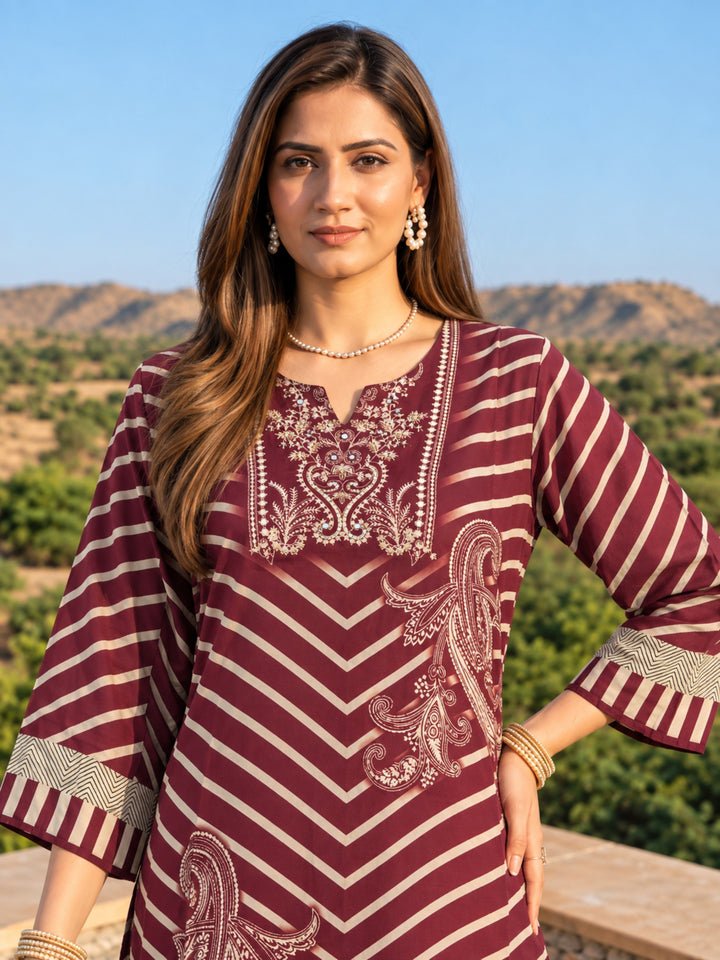Swades Claret Printed Co-Ord Set