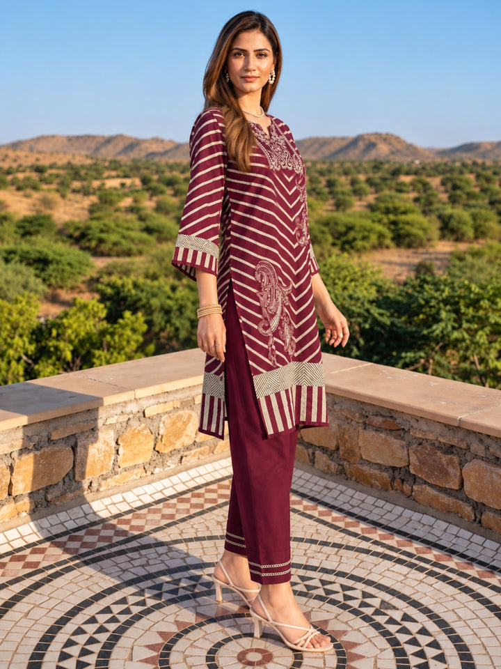 Swades Claret Printed Co-Ord Set