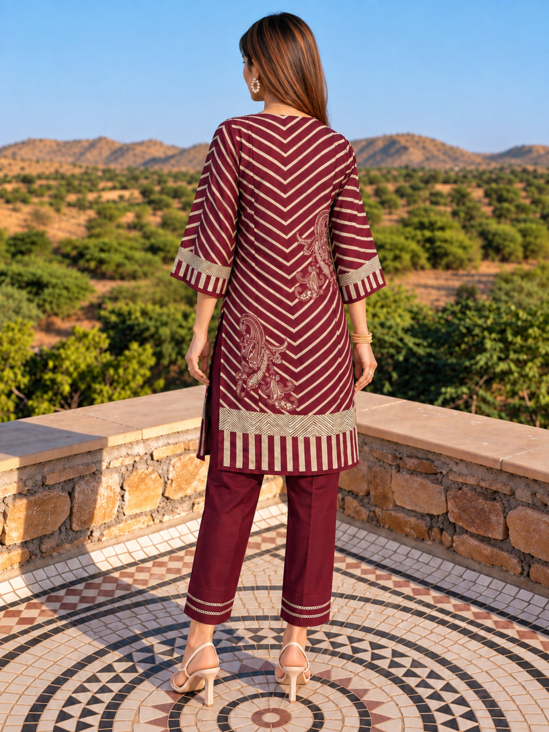 Swades Claret Printed Co-Ord Set