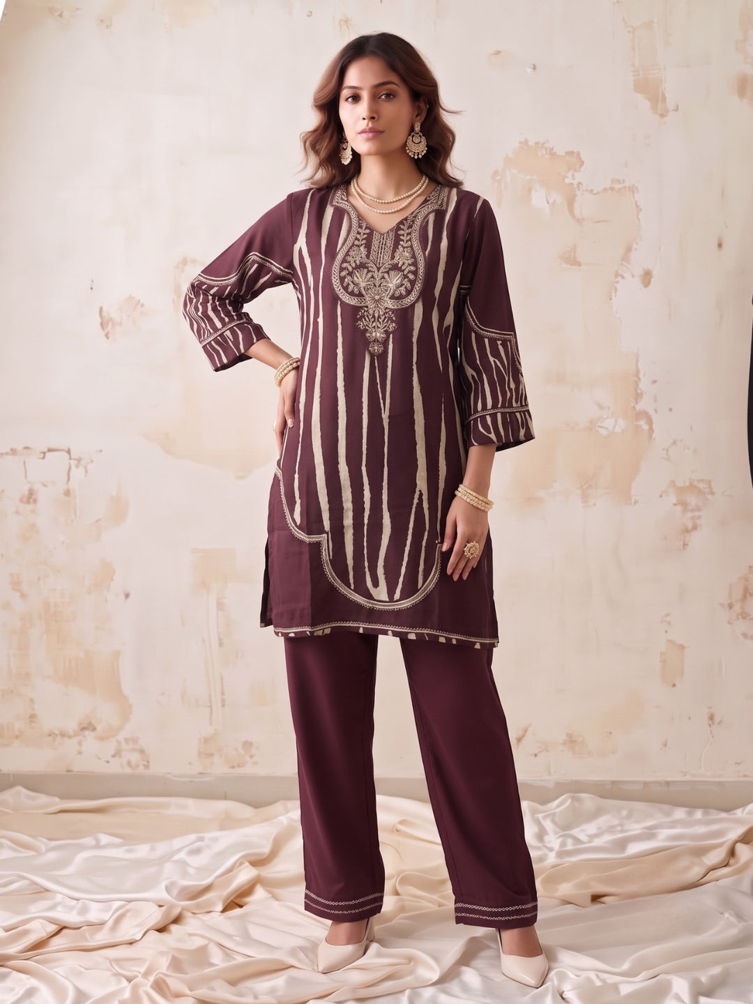 Swades Garnet Handwork Printed Co-Ord Set