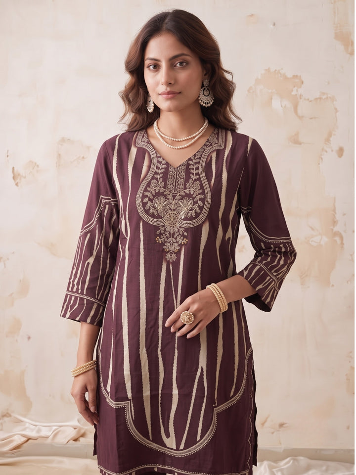 Swades Garnet Handwork Printed Co-Ord Set
