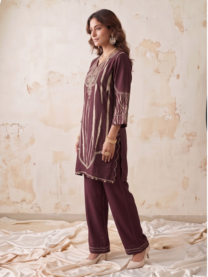 Swades Garnet Handwork Printed Co-Ord Set