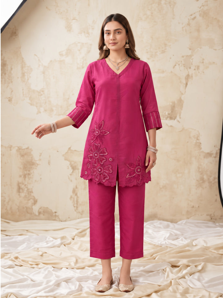 Swades Mauve Embroidery Co-Ord Set