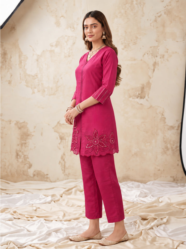 Swades Mauve Embroidery Co-Ord Set