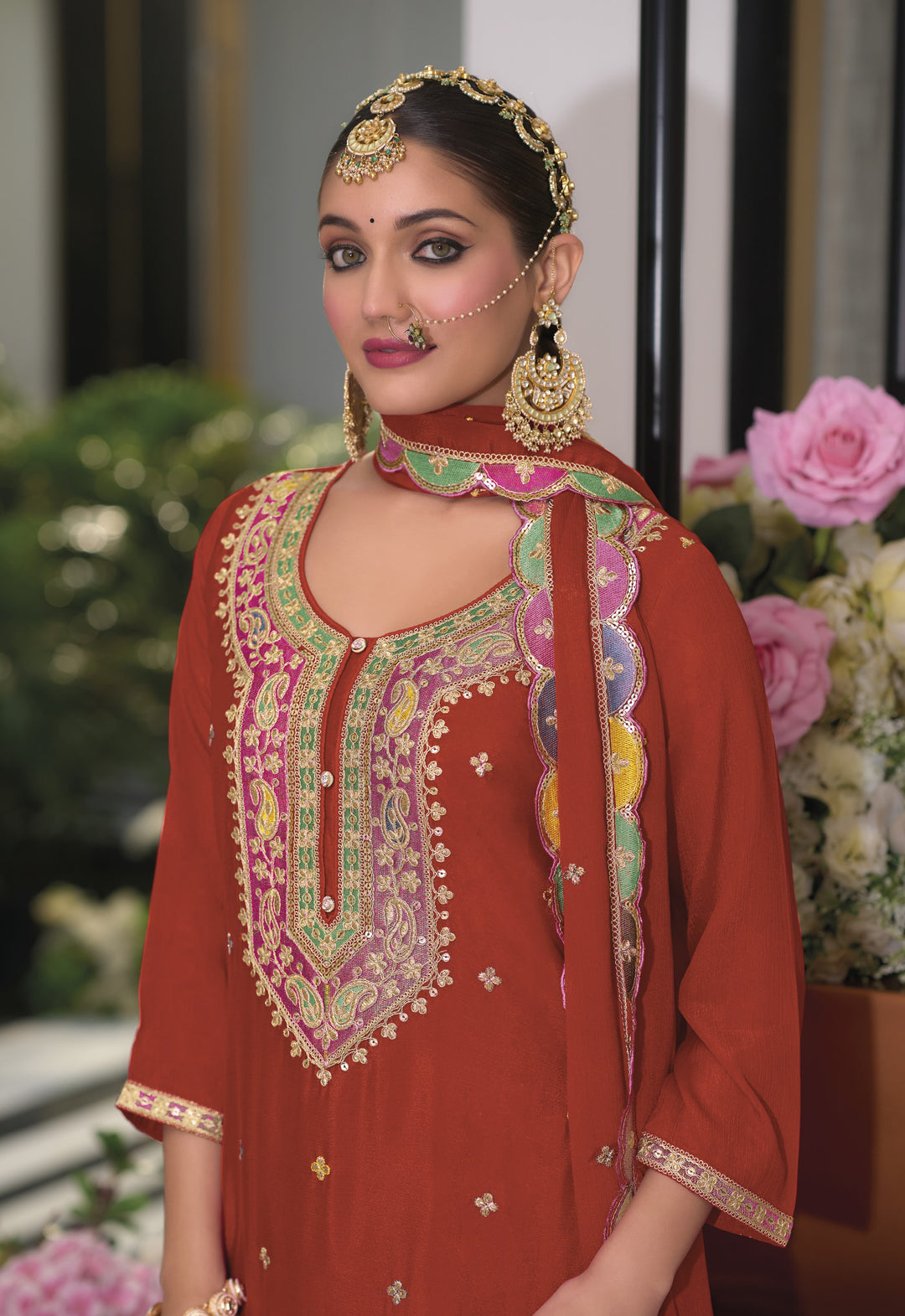 Uzma crimson full work gharara set