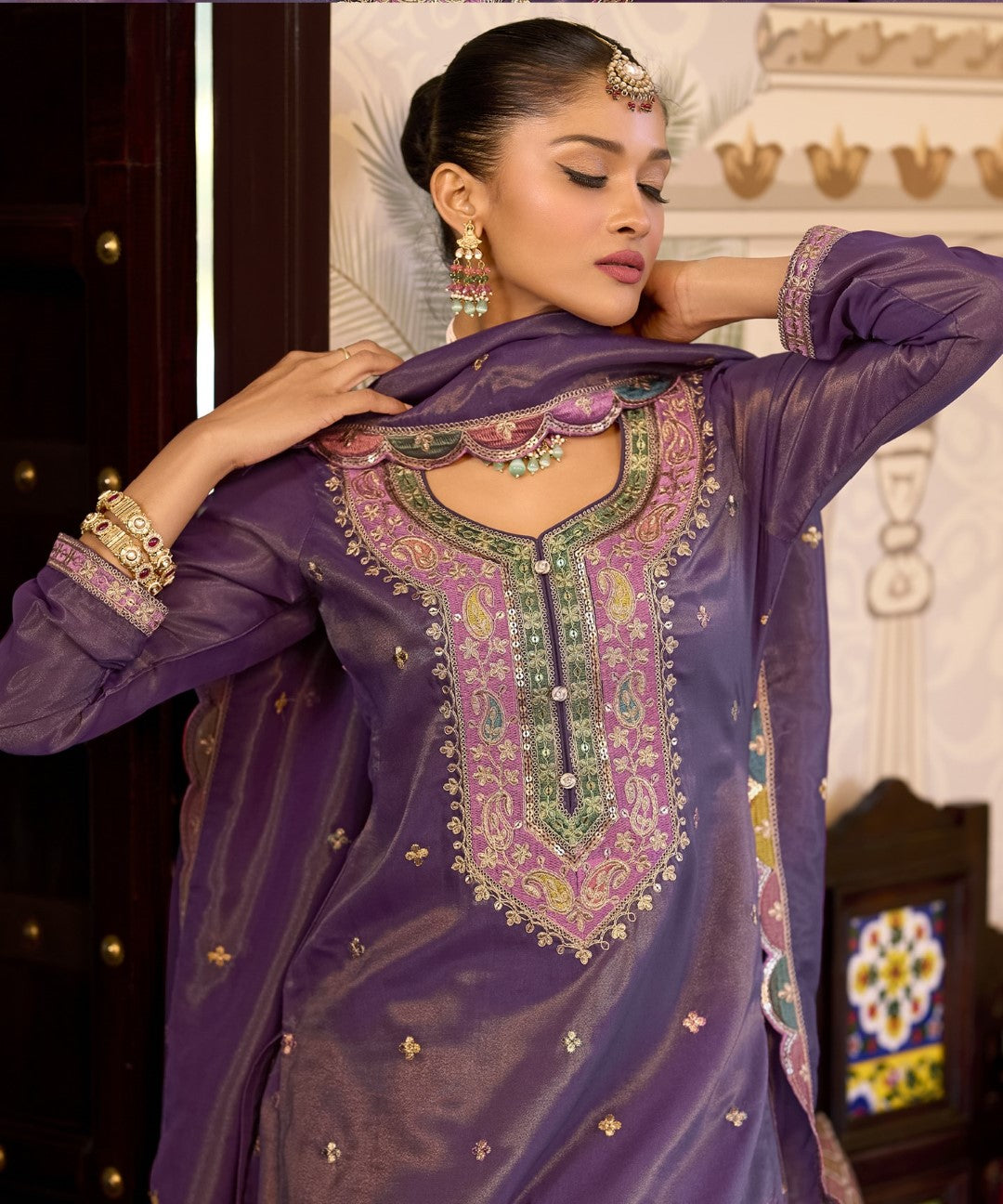 Garja orchid full work gharara set