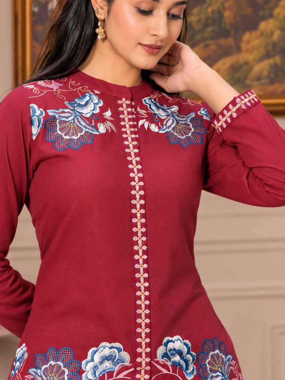 Sanjana Burgundy Embroidered Co-ord Set