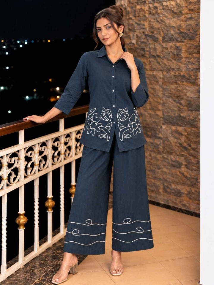 Sargi Azure embroidery co-ord set