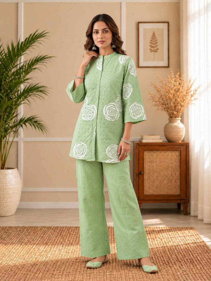 Swades basil schiffli cotton co-ord set