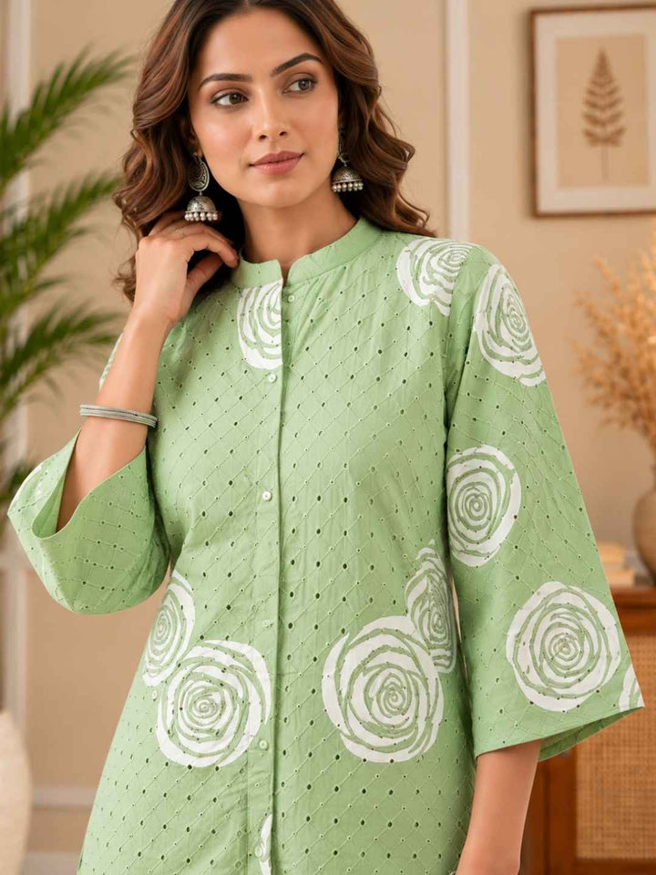 Swades basil schiffli cotton co-ord set