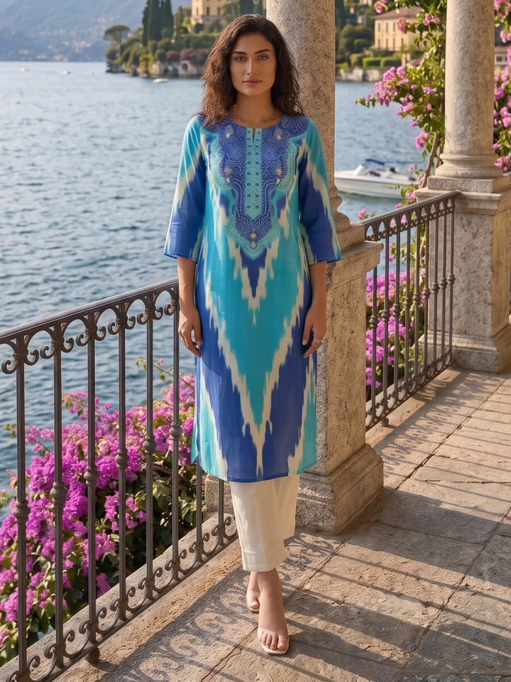 Tatva Comma Work Cotton Kurta Pant Set