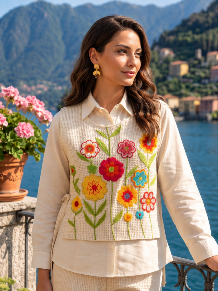 Tatva Opal Embroidery Bib Style Cotton Co-Ord Set