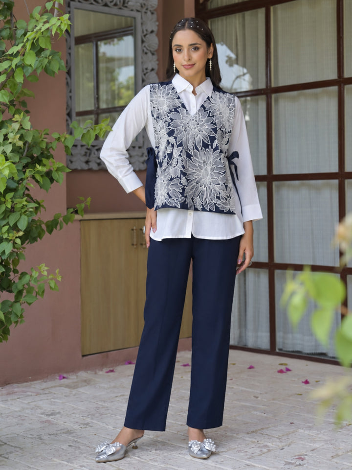 Tatva Sweden Embdoidery Bib Style Cotton Co-Ord Set