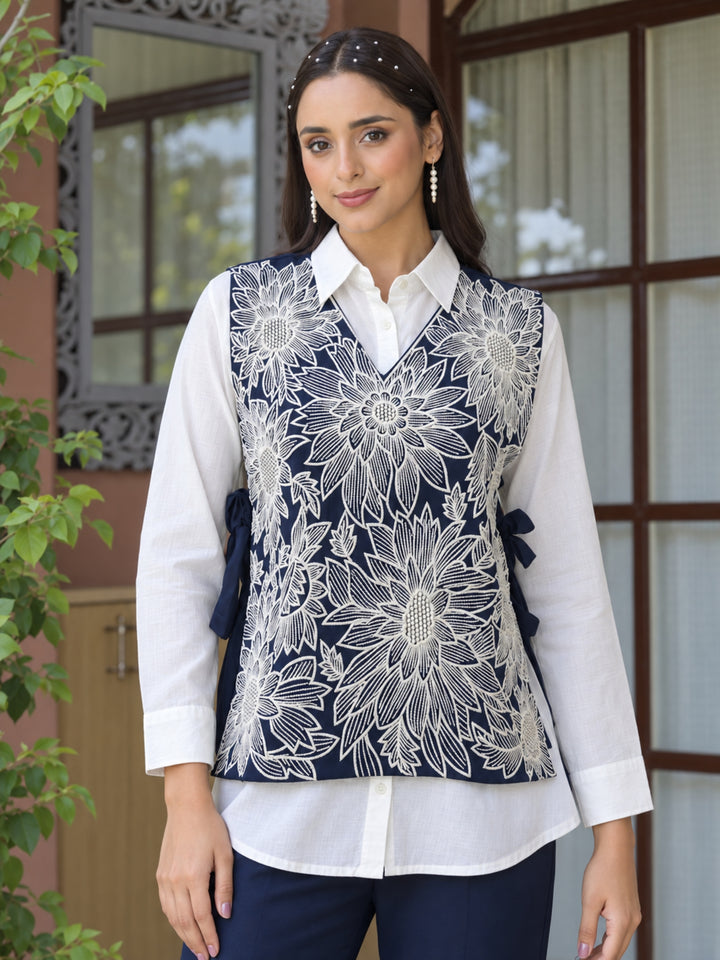 Tatva Sweden Embdoidery Bib Style Cotton Co-Ord Set