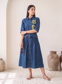 Tatva Taupe Applique Denim Dress