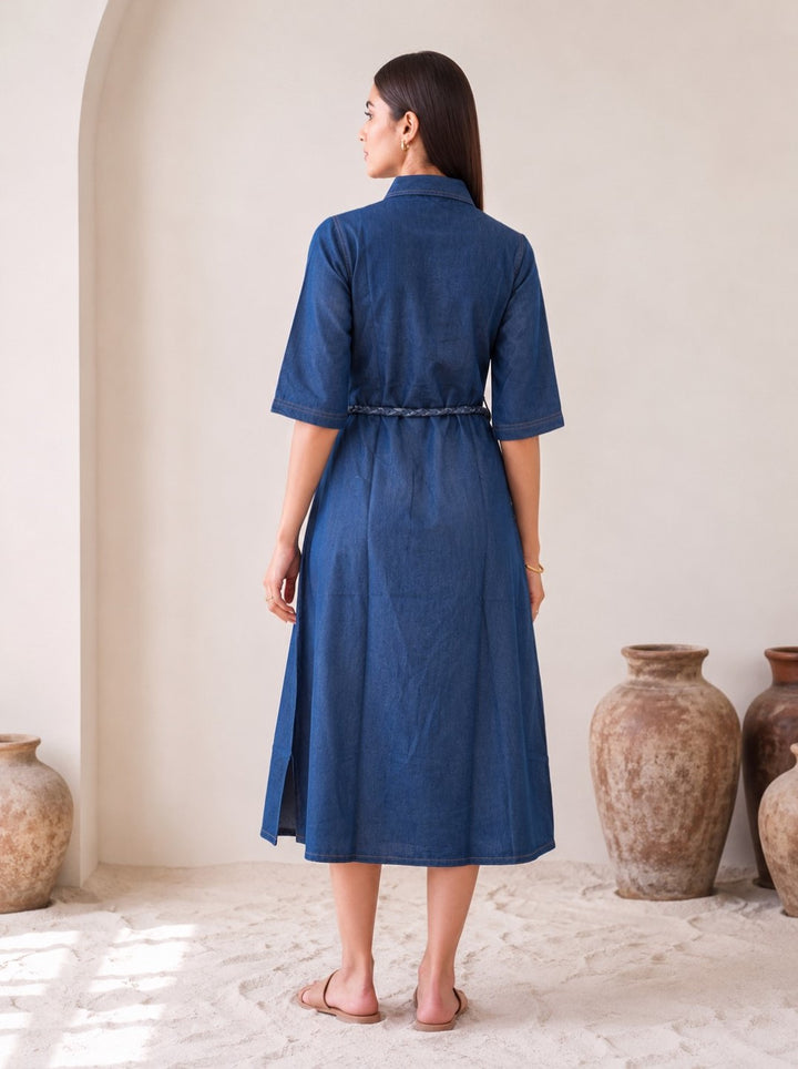 Tatva Taupe Applique Denim Dress