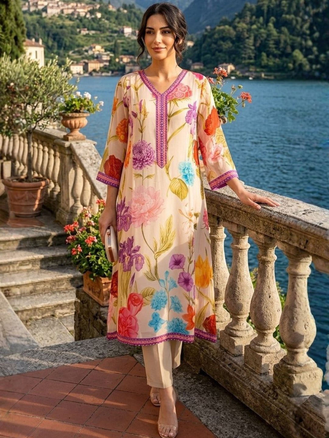 Tatva Wist Mul Cotton Kurta Pant Set