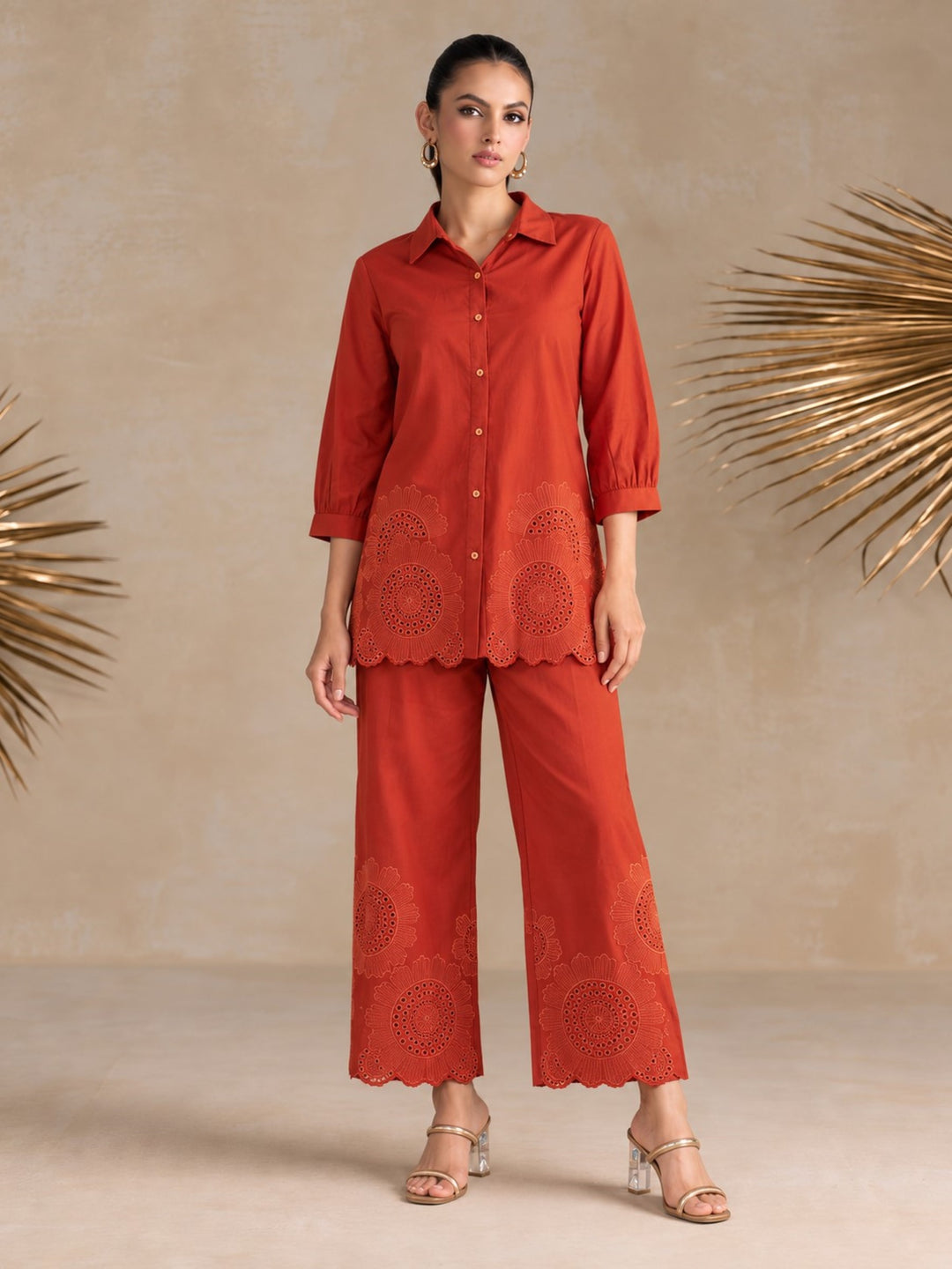 Tisca apricot embroidery co-ord set