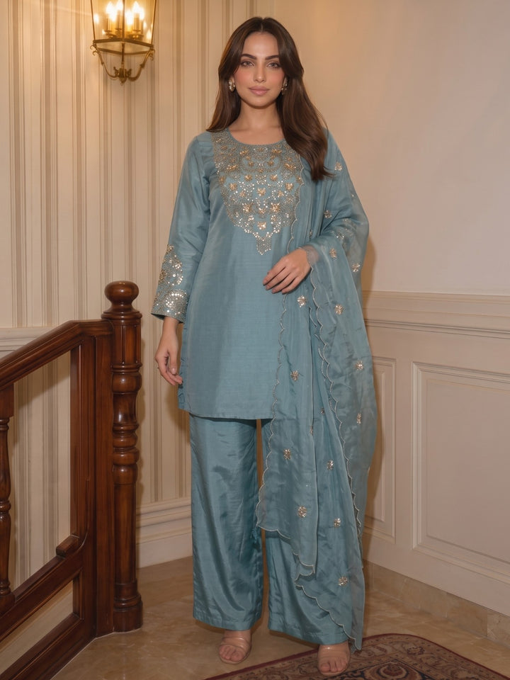 Tisca Cerulean Handwork Festive Suit Set