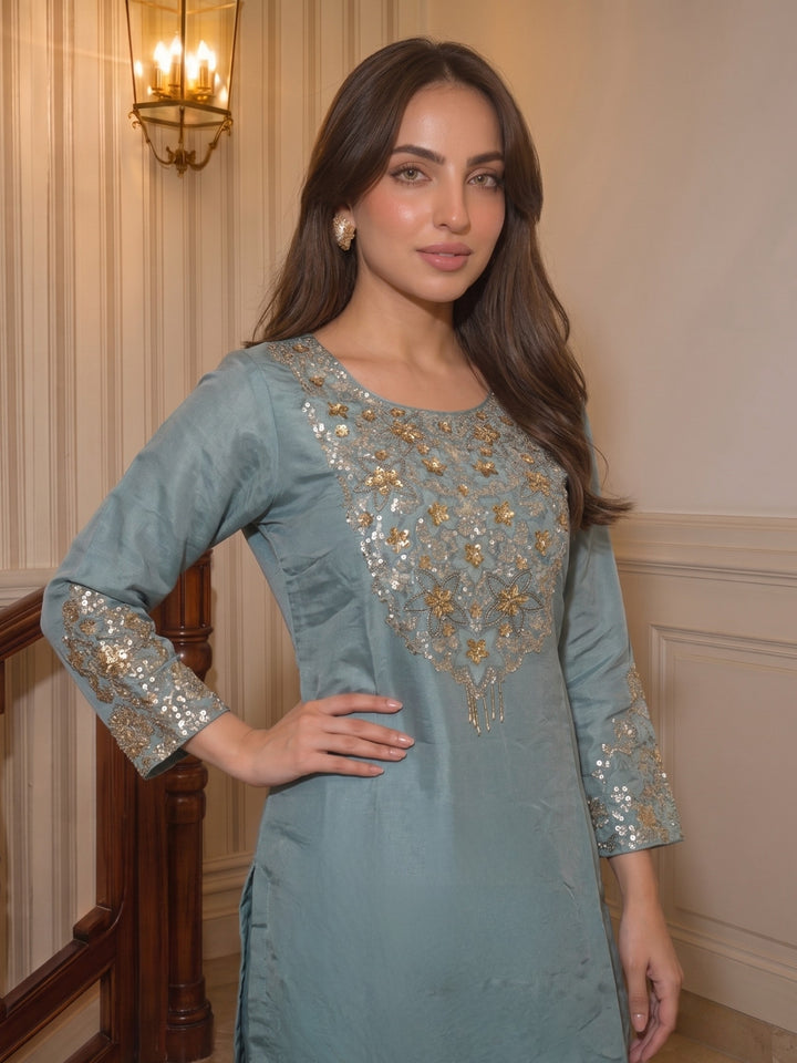 Tisca Cerulean Handwork Festive Suit Set