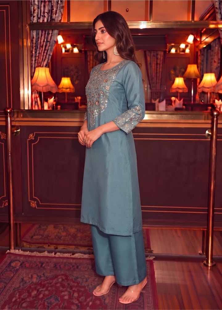 Tisca Cerulean Handwork Festive Suit Set