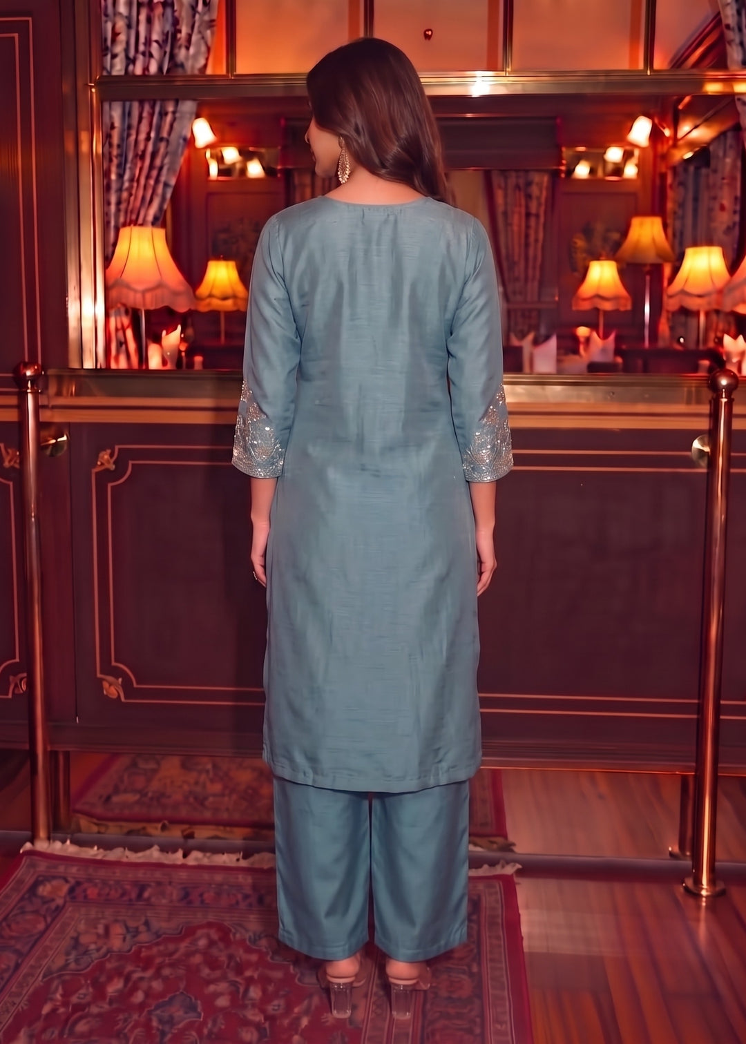 Tisca Cerulean Handwork Festive Suit Set