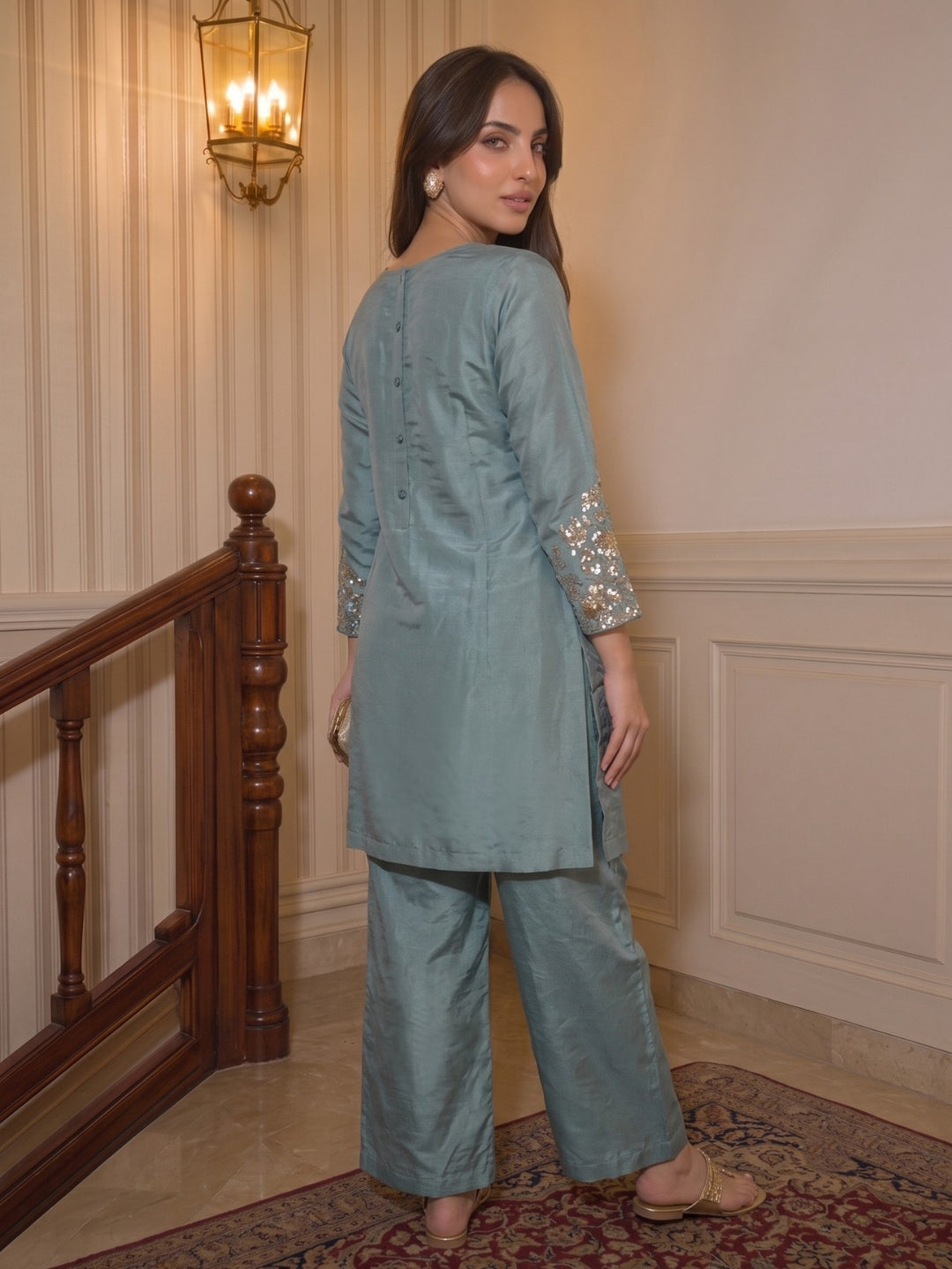 Tisca Cerulean Handwork Festive Suit Set