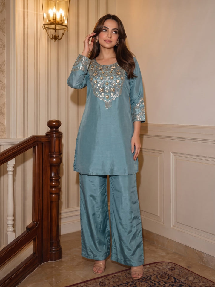 Tisca Cerulean Handwork Festive Suit Set