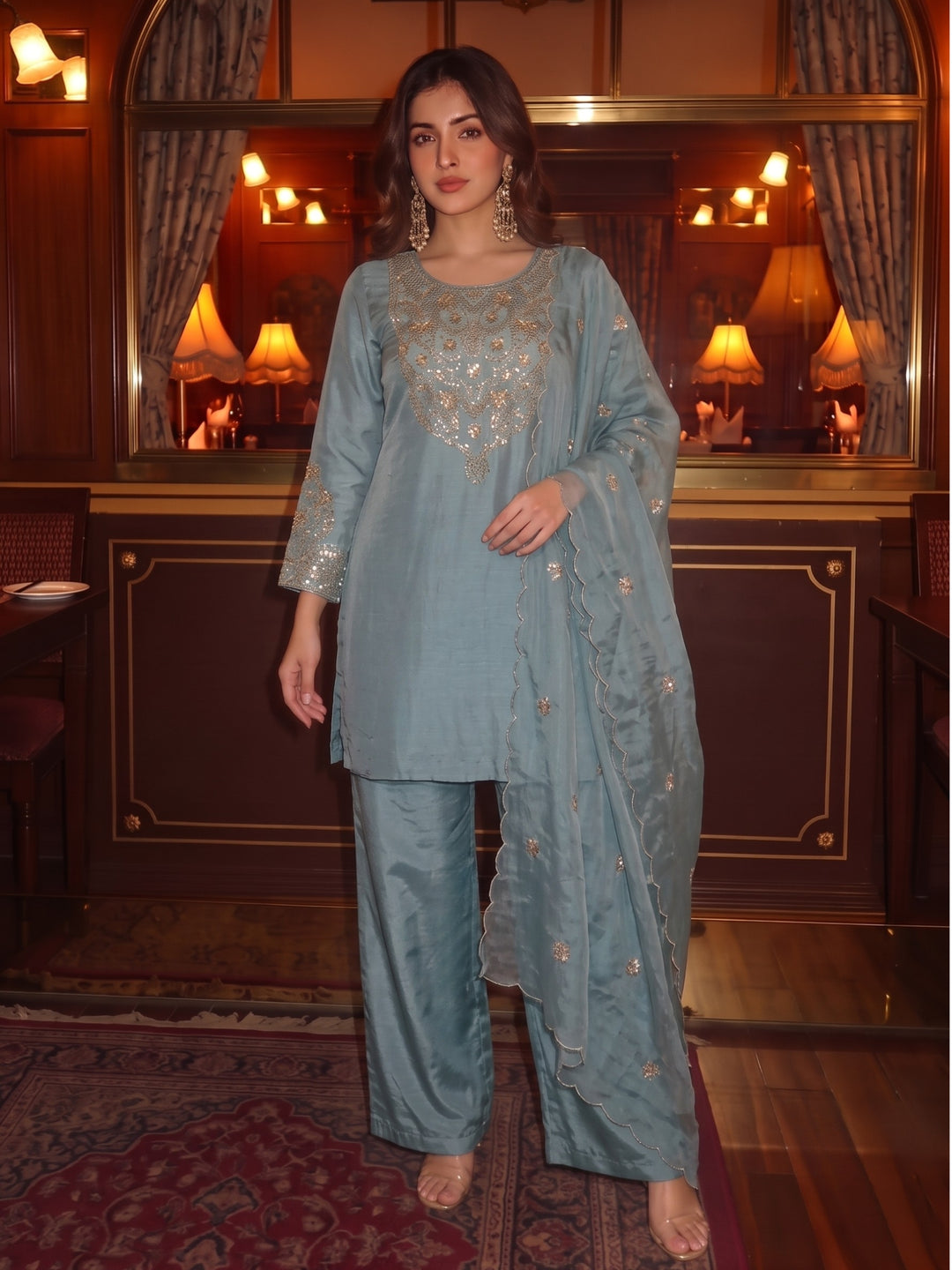 Tisca Cerulean Handwork Festive Suit Set