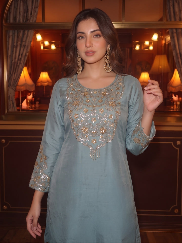 Tisca Cerulean Handwork Festive Suit Set