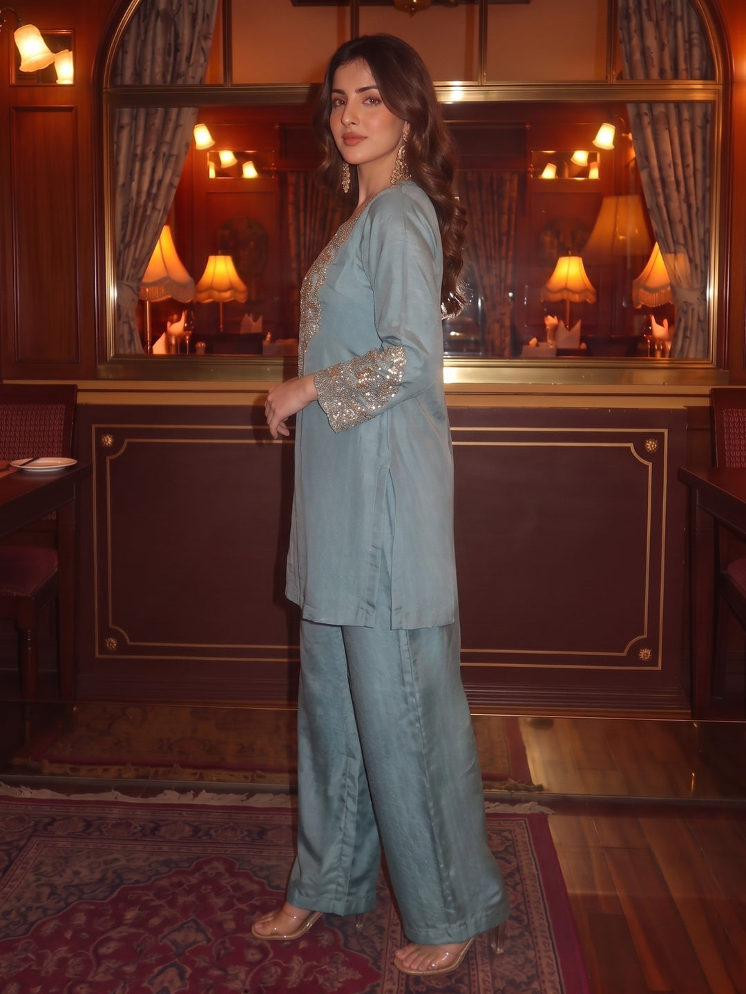 Tisca Cerulean Handwork Festive Suit Set