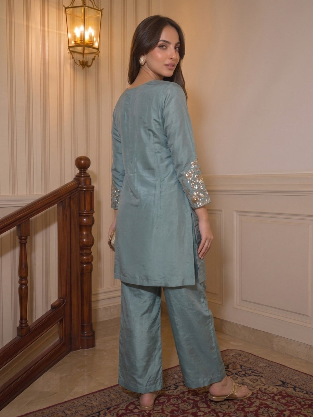 Tisca Cerulean Handwork Festive Suit Set