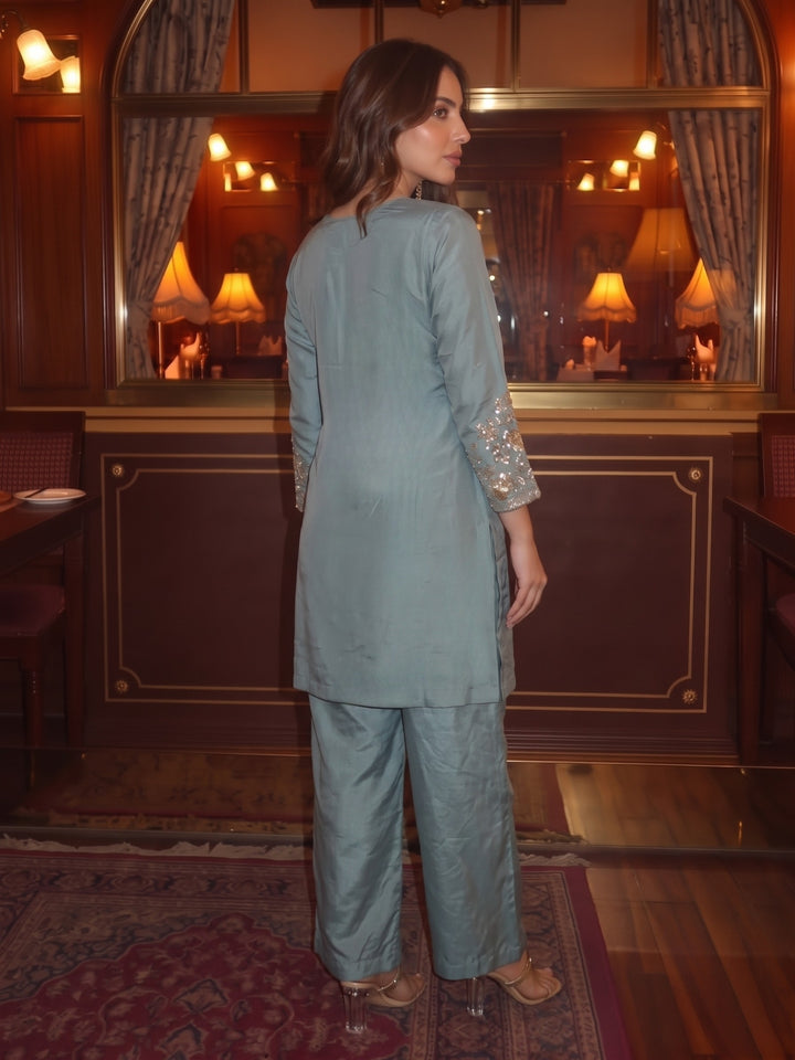 Tisca Cerulean Handwork Festive Suit Set