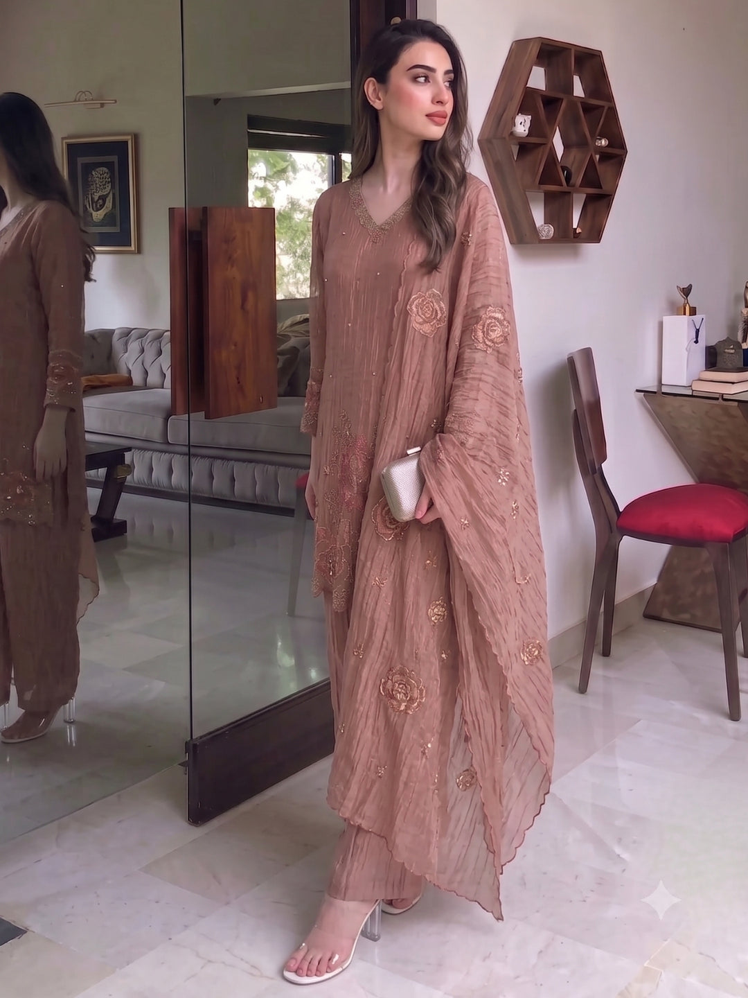 Tisca Flamingo Handwork Suit Set