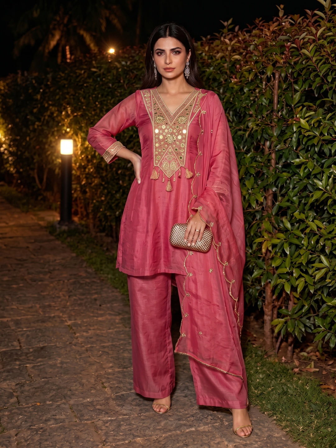 Tisca Rosewood Full Work Festive Suit Set