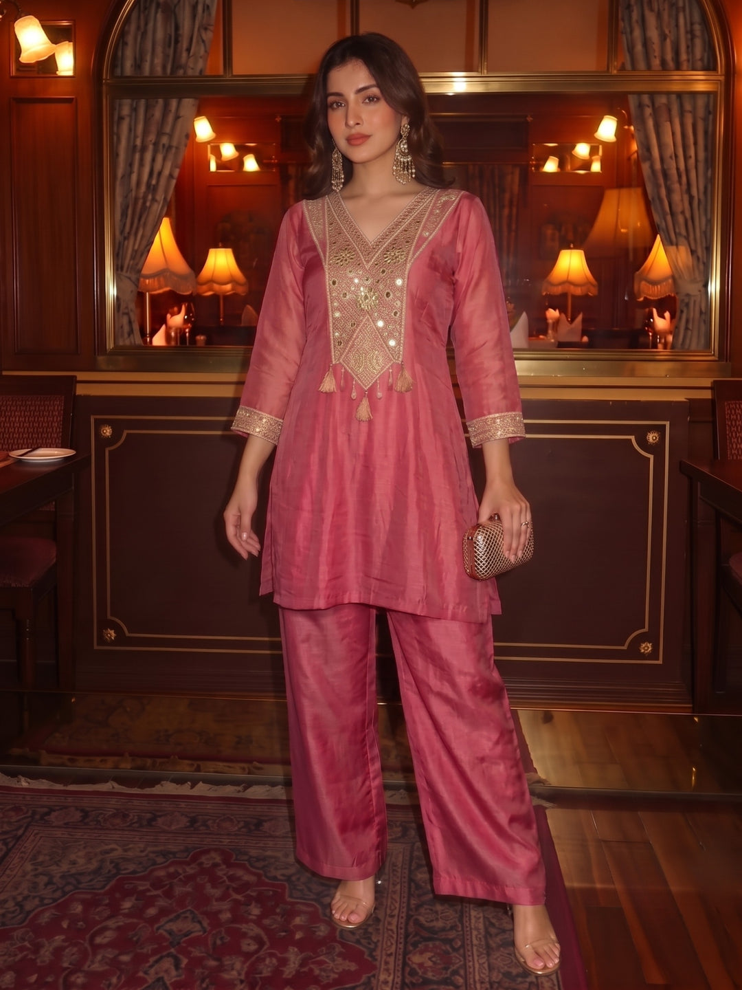 Tisca Rosewood Full Work Festive Suit Set