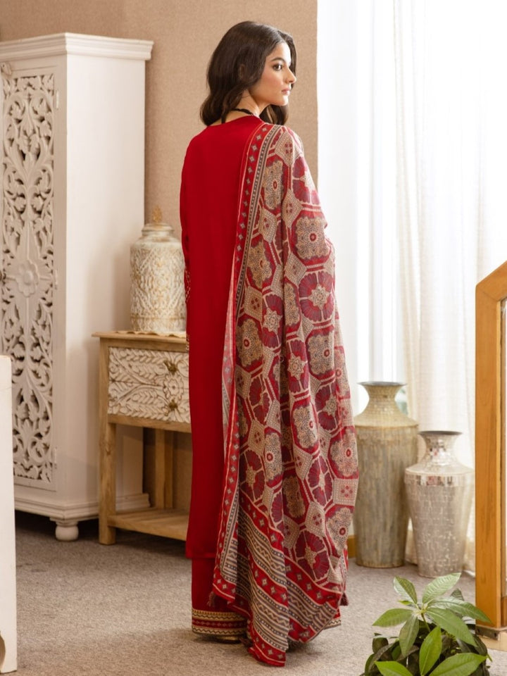 Karen Crimson Embroidery Cotton Suit set