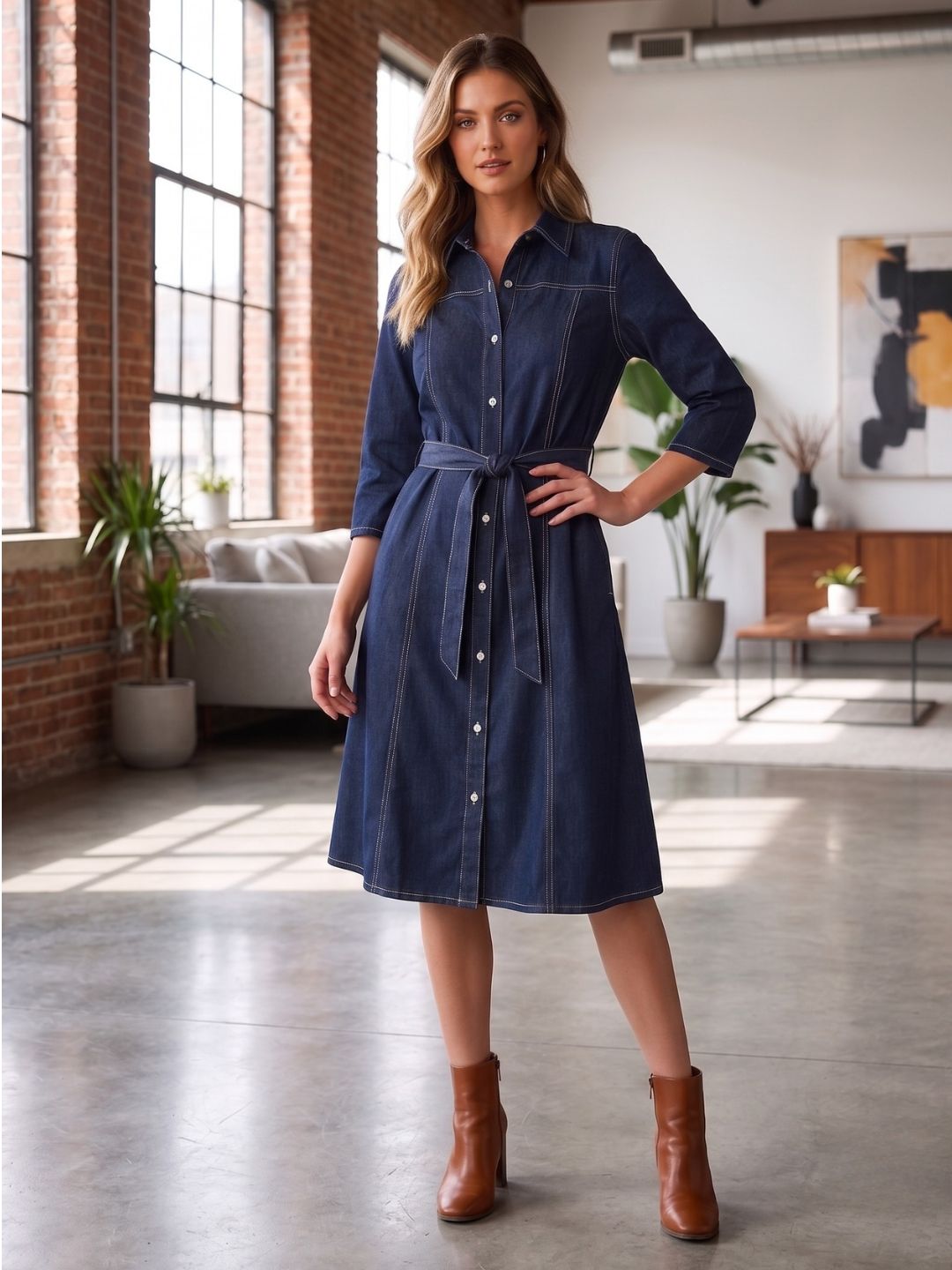Prisha Navy denim cotton dress