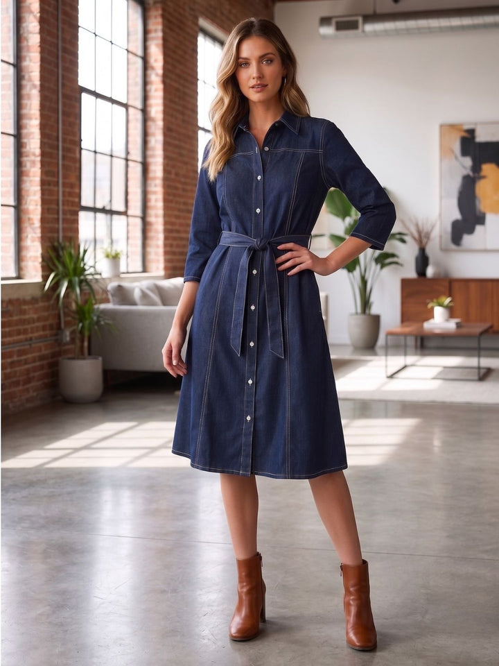 Prisha Navy denim cotton dress
