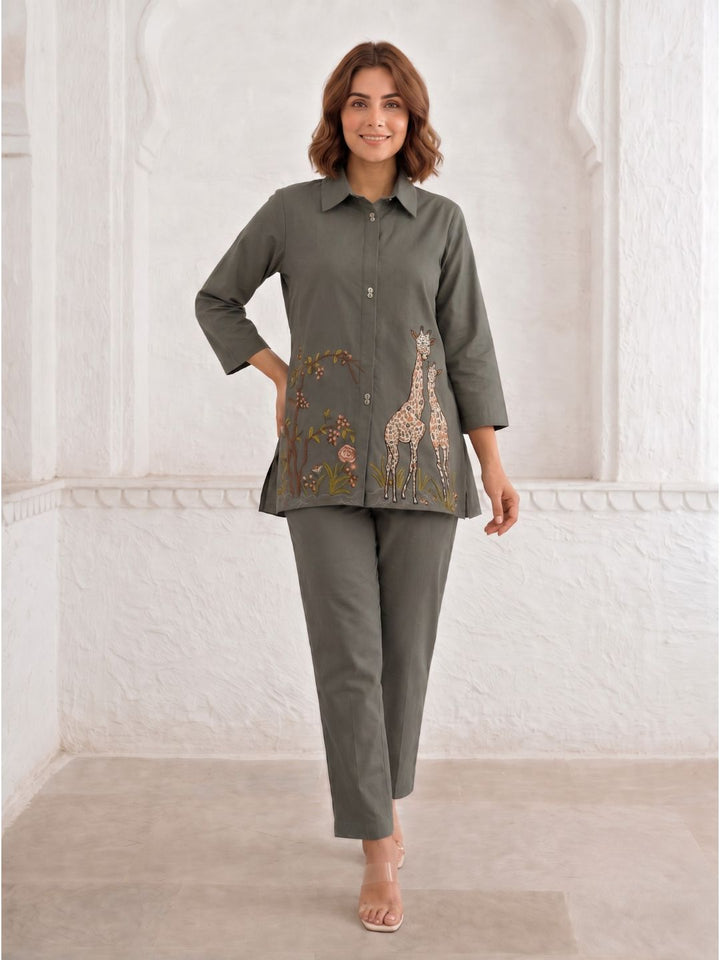 Gaur stone embroidery cotton co-ord set