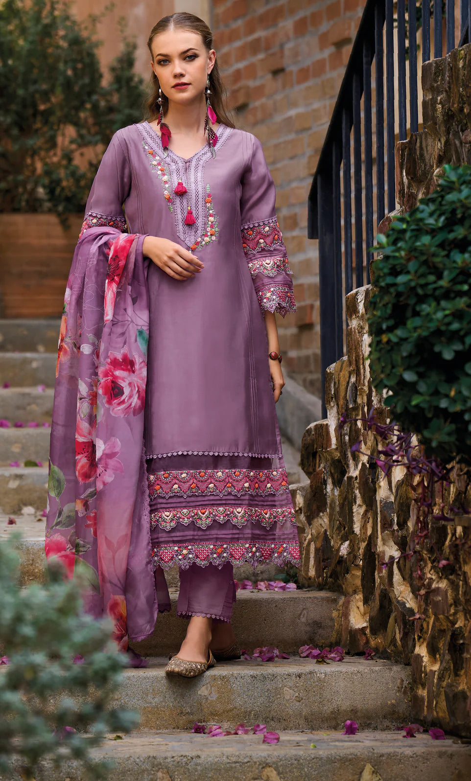 Nida Purple Full Embroidery Pakistani Suit Set