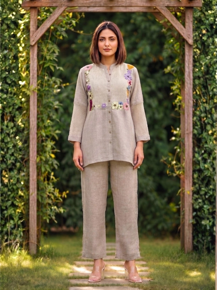 Sushi flora embroidery cotton co-ord set