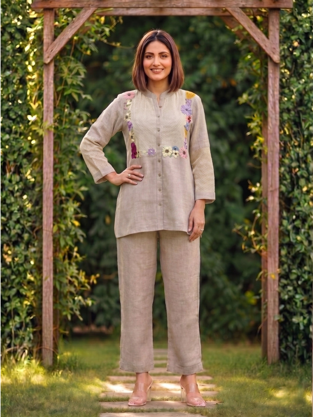 Sushi flora embroidery cotton co-ord set