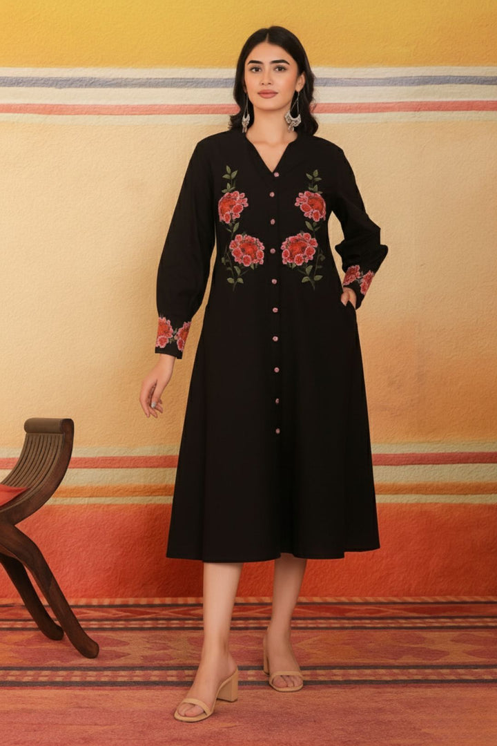 Mahua sable embroidery cotton dress